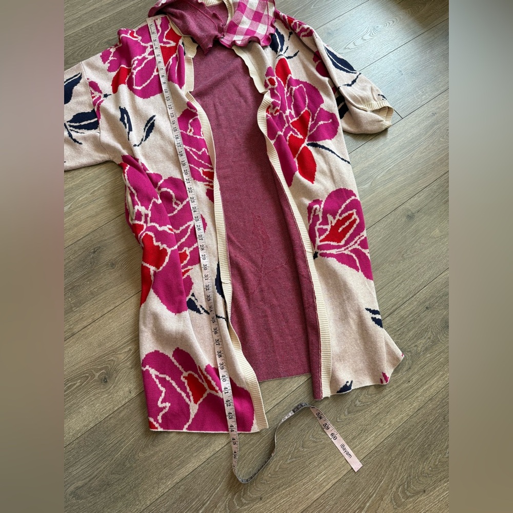 Anthropologie Bel Kazan Floral Gingham Removable Collared Duster Cardigan - Picture 12 of 15